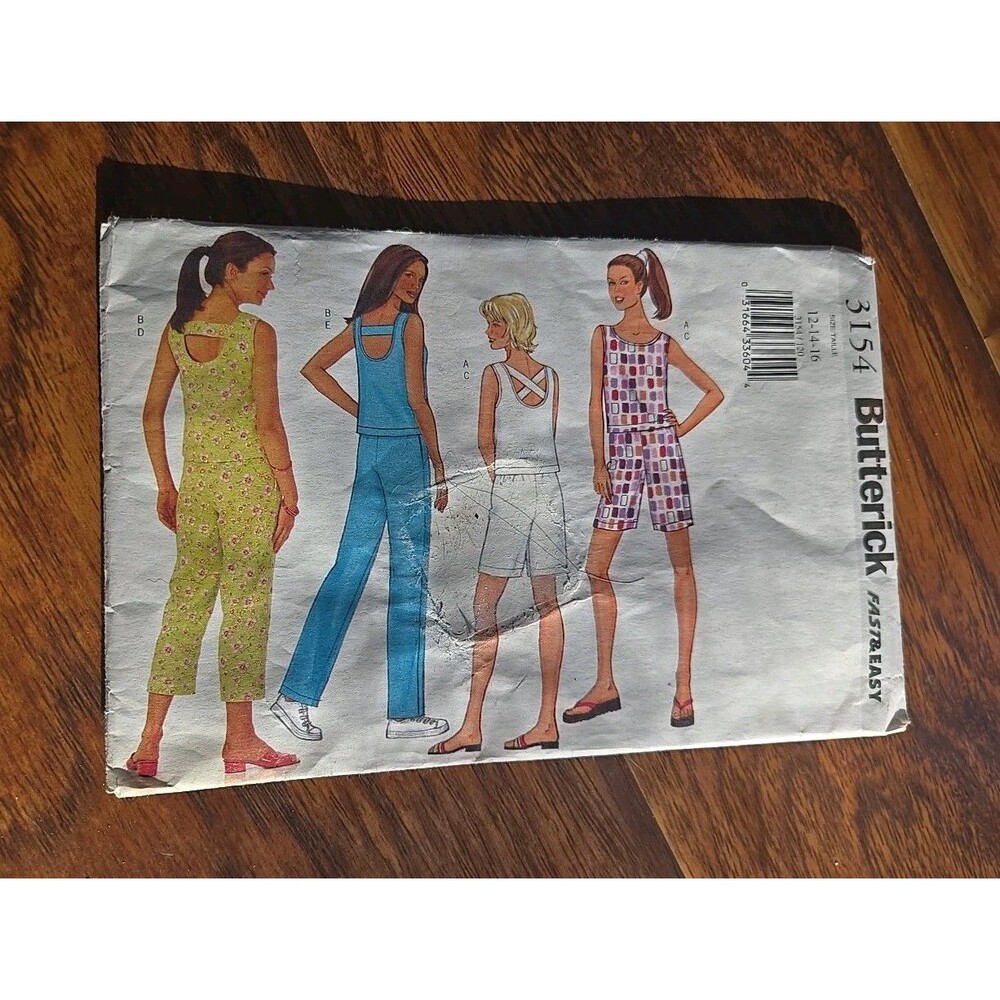 Vintage Butterick 3154 Misses Top Shorts Pants Sewing Pattern Women Sz 12 14 16